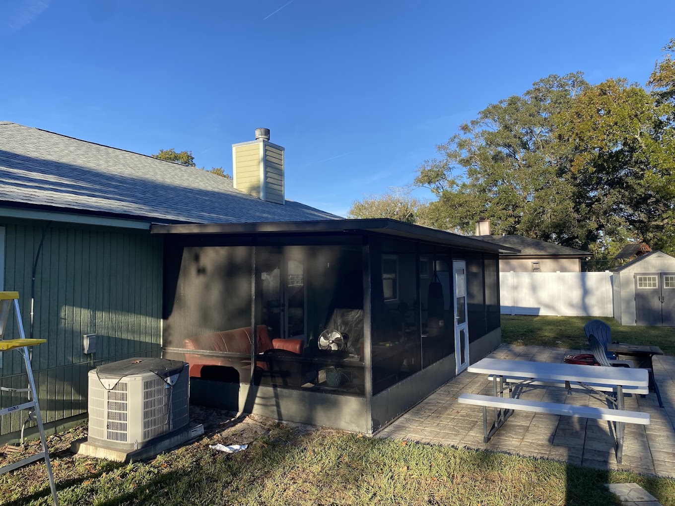 Exterior screened area prepared for painting